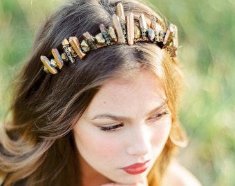 Ive-unusual quartz crystal crown, bridal tiara, statement headpiece for a wedding, bride, nature inspired bridal crown/krone