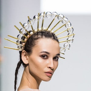 MET GALA Heiligenschein, Statement Krone, himmlische Krone, Sunburst Kranz, königliches Headpiece, Kopfschmuck zum Brennen, Secret Garden Party, high fashion