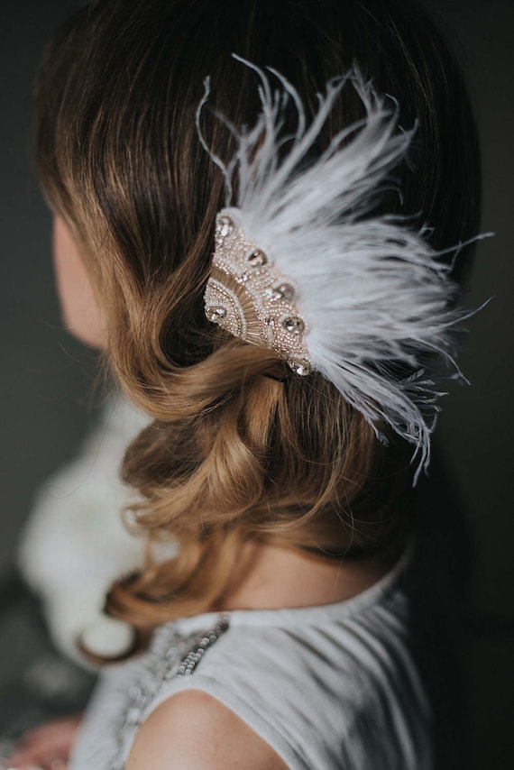 Gatsby Style Headpiece With Glass Beads, Feathers, Art Deco  display picture 1