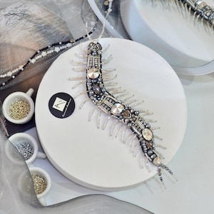 Centipede Statement Brooch – Hand Embroidered Insect Jewelry, Beaded Bug Pin, Unique Gift for Her, insect imitation present, silver insect