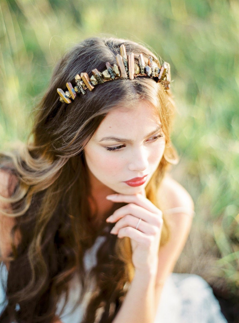 statement headpiece for a wedding Ive-unusual quartz crystal crown game of thrones inspired bridal crownkrone bride bridal tiara