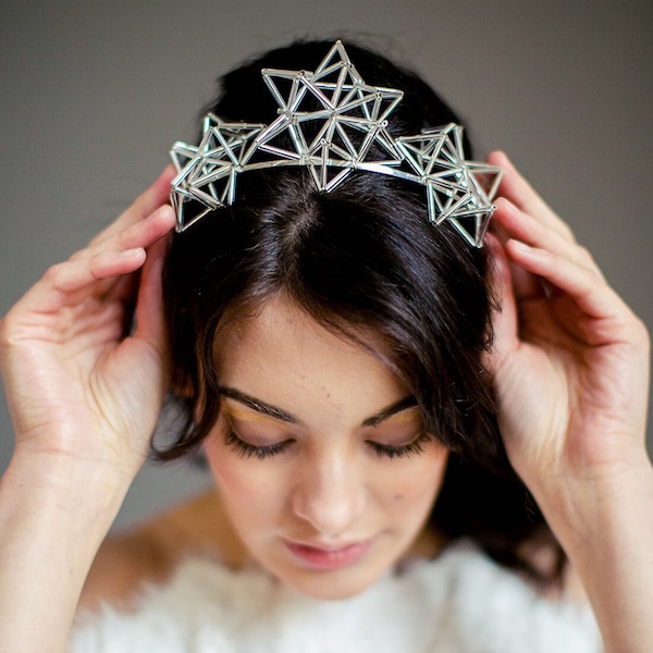 Contemporary crown, high end fashion headpiece, modern geometric accessory, statement piece, performance headwear, bridal tiara star shape