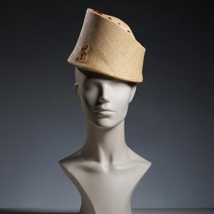 Vintage-inspired Panama Straw Pillbox Hat with triangle beads, eastern hat style, top hat, Moroccan style headpiece, ottoman Fahsion, summer image 1