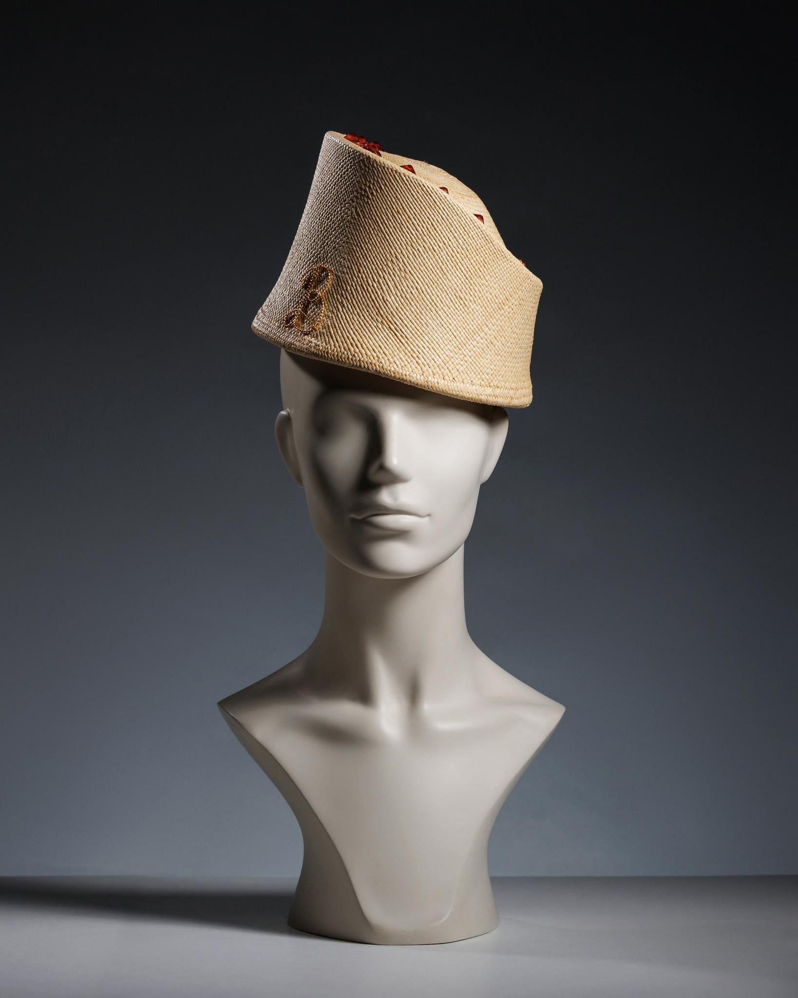 Vintage-inspired Panama Straw Pillbox Hat With Triangle Beads