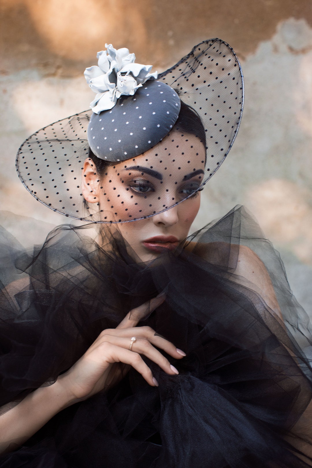 Polka Dot Cocktail Hat, Fascinator, Occasional Headwear