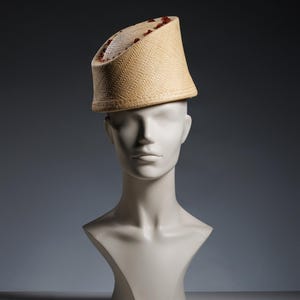 Vintage-inspired Panama Straw Pillbox Hat with triangle beads, eastern hat style, top hat, Moroccan style headpiece, ottoman Fahsion, summer image 4