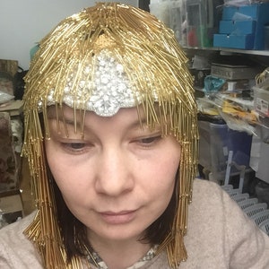 KARNEVAL, burlesk huvudbonad, överdådig gyllene peruk, fuskhårsperuk, håraccessoar med uttalande, kostymdesignkrona, Burning Man-peruk, Gatsby bild 2