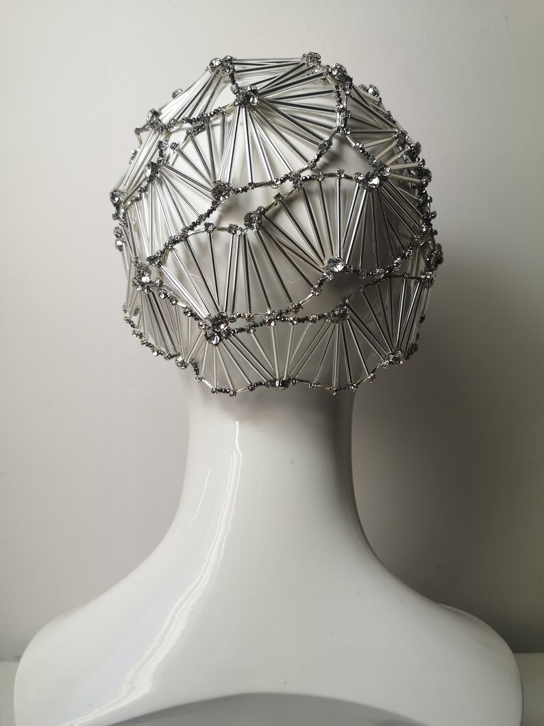 Luxury 3D geometry art deco accessory, Great Gatsby inspired cap,alternative bridal headpiece, 20's vintage geometrical accessory for bride image 7