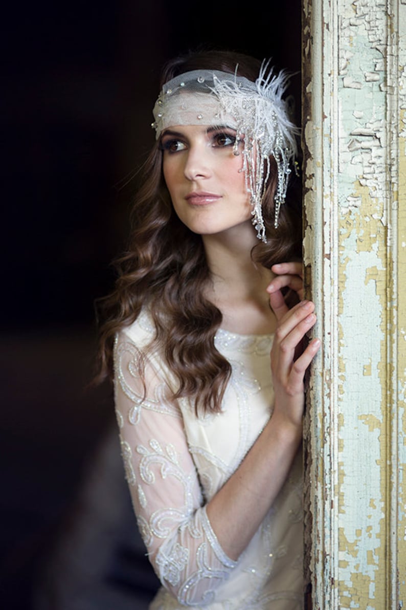 Gatsby Style Headpiece With Glass Beads Feathers Art Deco Etsy