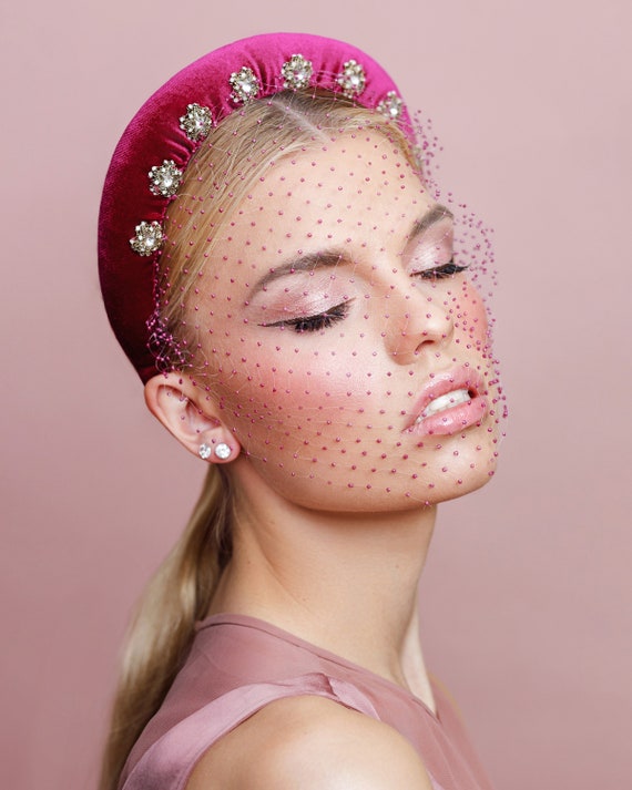 Velvet Pink Padded Headband,luxury Accessory, Soft Fuchsia  display picture 3