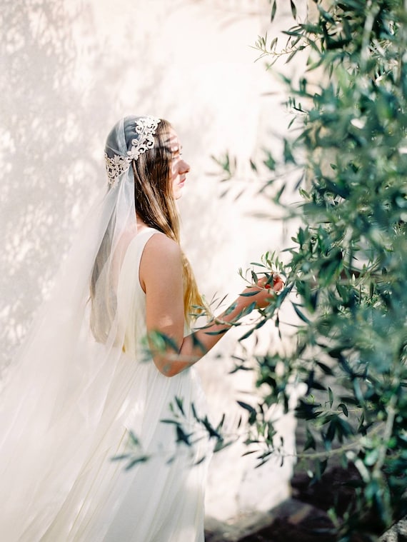 Golden Bridal Beaded Lace Headpiece, Lace Garland for a  display picture 2