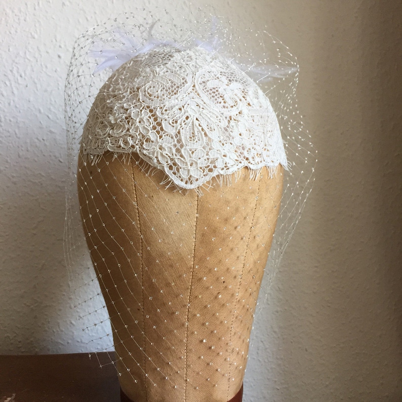 Grace Kelly style headpiece Juliette cap fascinator for a bride cap style vintage inspired Fashionable bridal beaded lace headpiece