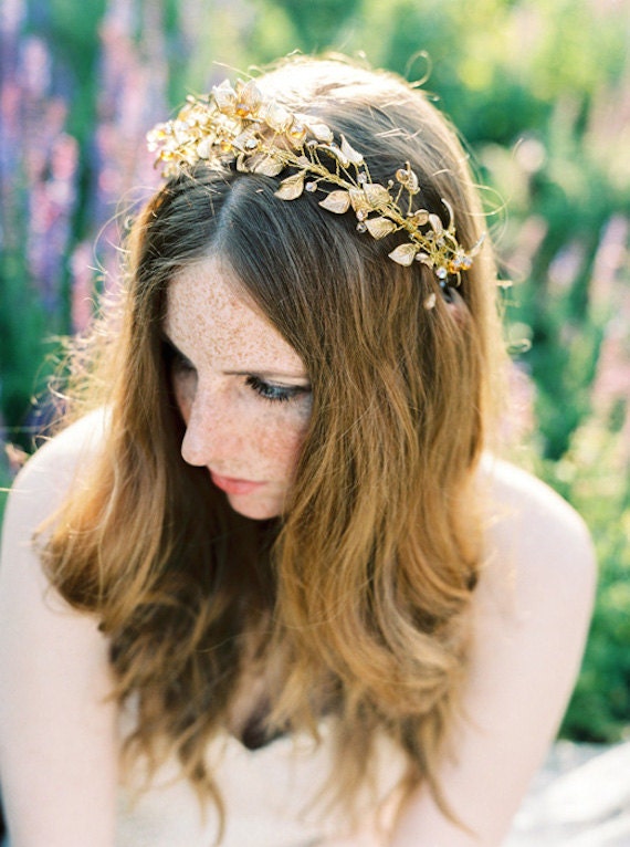 Gold Leaf Flower Crown For Girl Dress Hair Accessories Wedding Bridal  Headband Headdress Ornament Kids Children Floral Garland