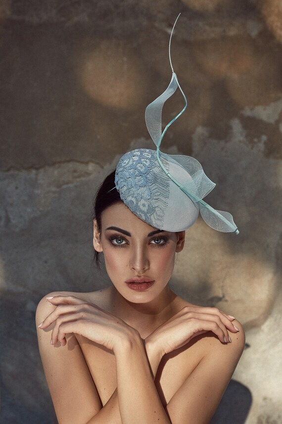 Vintage Elegant Blue Hat with Veil Navy Blue Teardrop Fascinator Hat, Vintage Style Veil  main image 3