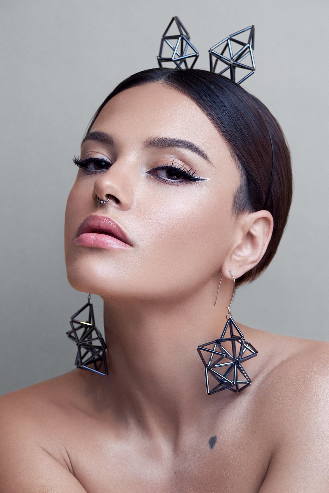 Contempopary jewellery, geometric accessory, glass bugle beads earrings, party jewellery, unusual star earrings, celestial earrings