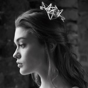 Geometric crown, fashionable statement headpiece, unusual chromo hair accessory, geometry trend for stylish women, geometric crown, 3D style image 5