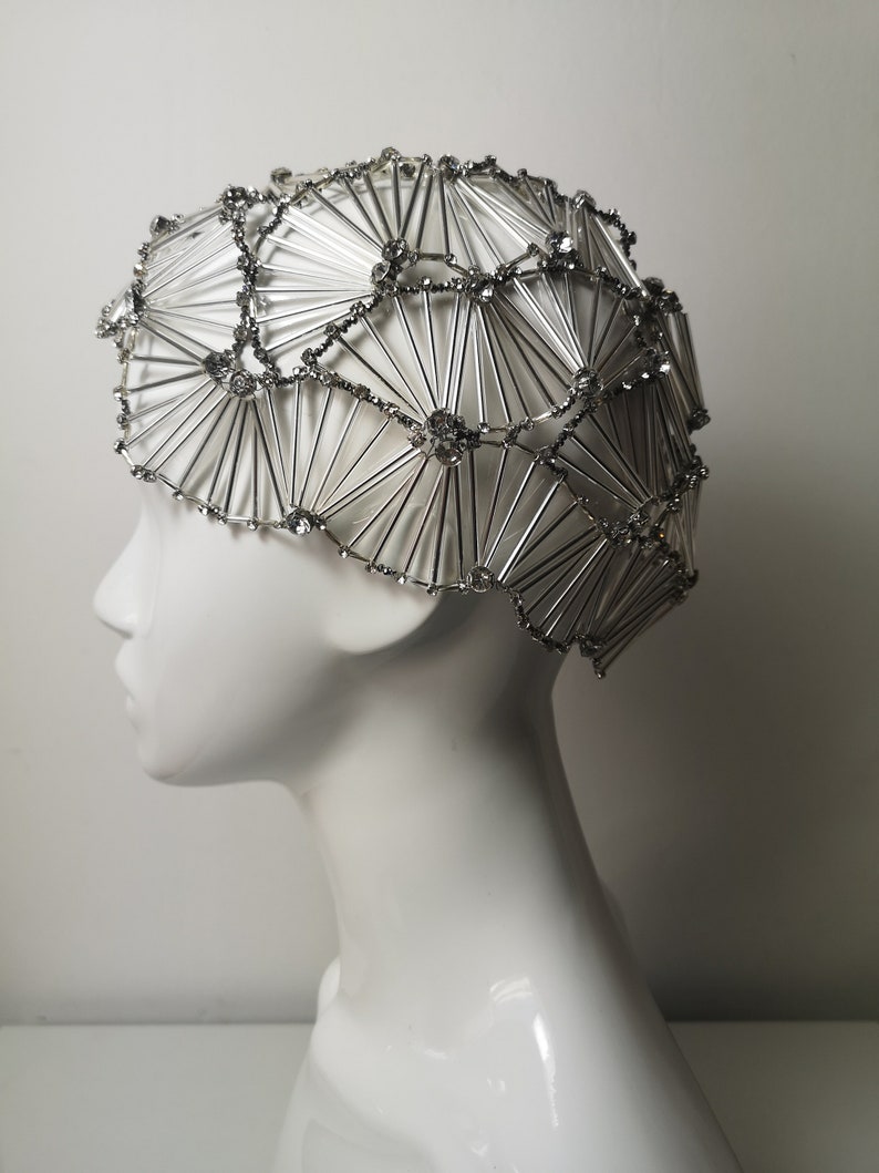 Luxury 3D geometry art deco accessory, Great Gatsby inspired cap,alternative bridal headpiece, 20's vintage geometrical accessory for bride image 8