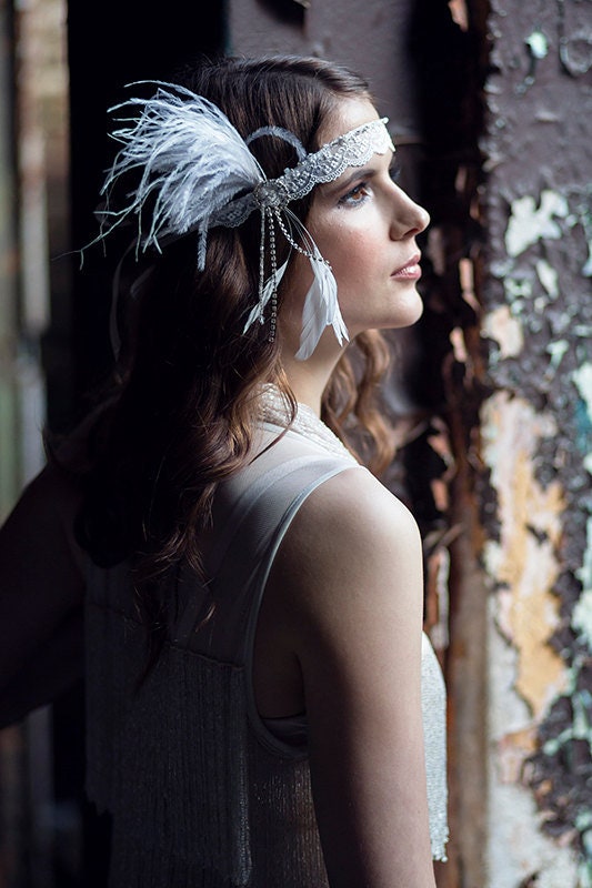Gatsby Style Headpiece With Glass Beads, Feathers, Art Deco  display picture 3