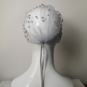 Flapper style cap, Diamonties embroidered tulle cap, Great Gatsby inspired headpiece, alternative veil, 20's vintage flapper style, sparkle image 7