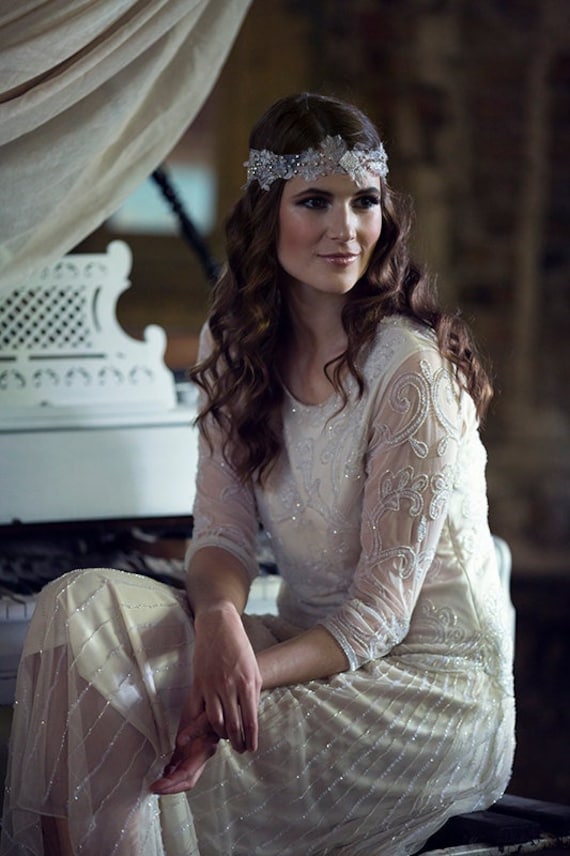 Gatsby Style Headpiece With Glass Beads, Feathers, Art Deco 