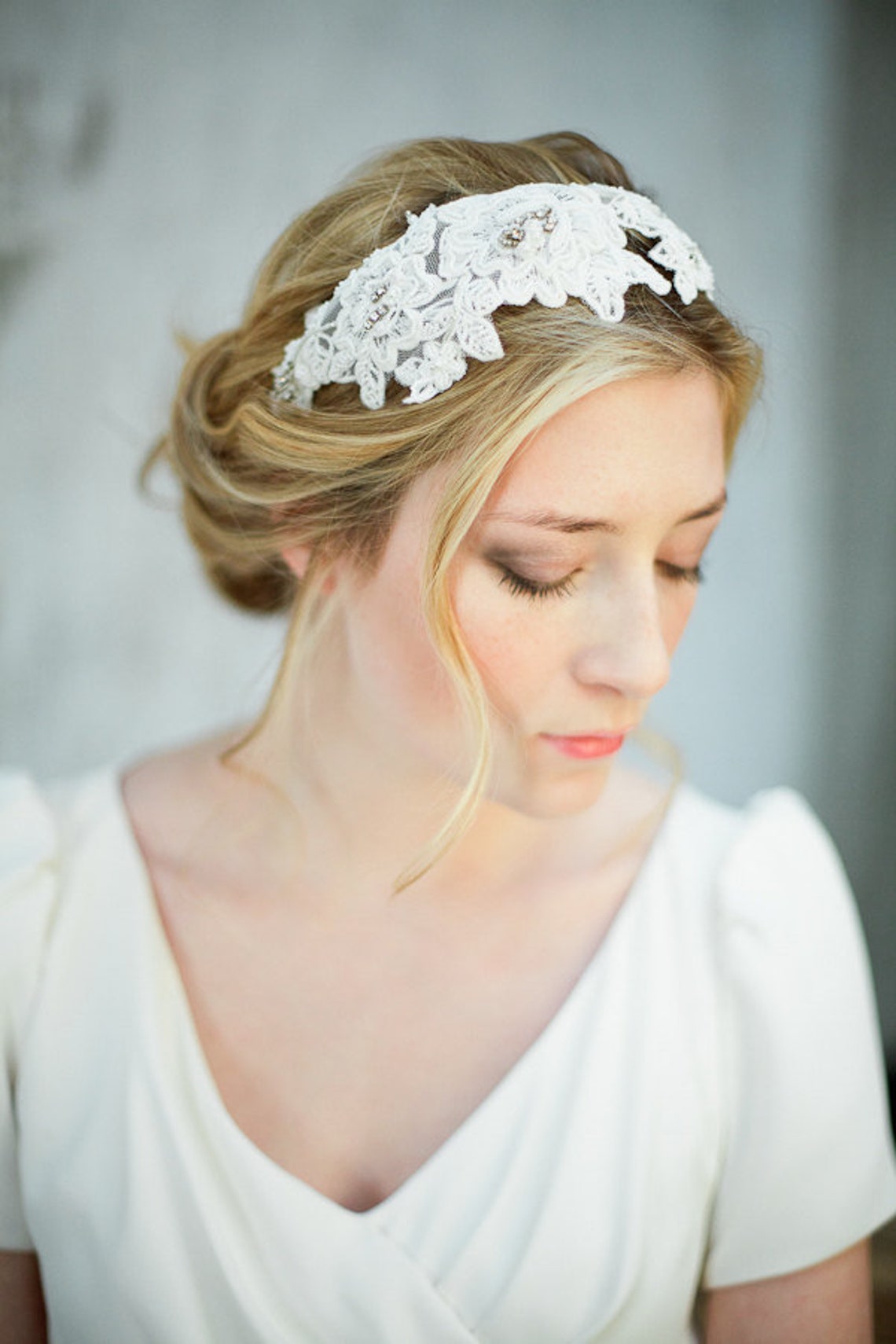 Hand Embroidered and Beaded Lace Head Band for a Bride Etsy