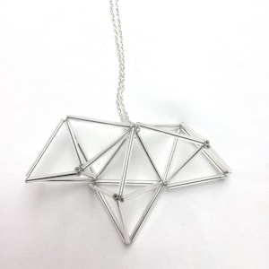 Unusual geometric necklace, contemporary jewelry with very unique glass tubes, geometrical  jewelry, geometry silver pendant , 3D art