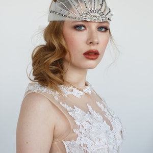 Gatsby style headpiece with glass beads, art deco accessory, 20's inspired bridal cap,flapper style headpiece, cap, vintage stirnband dangle image 7