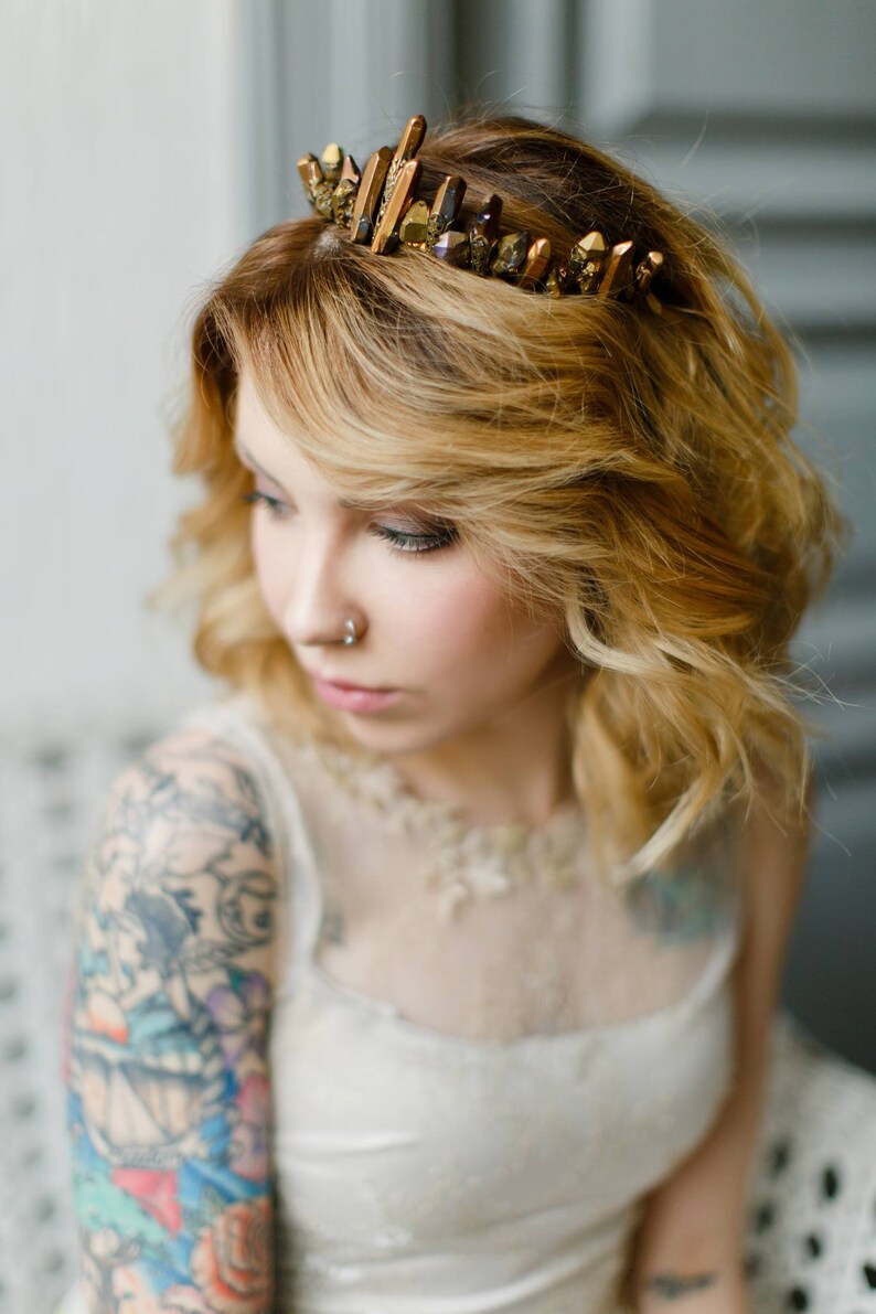 statement headpiece for a wedding Ive-unusual quartz crystal crown game of thrones inspired bridal crownkrone bride bridal tiara