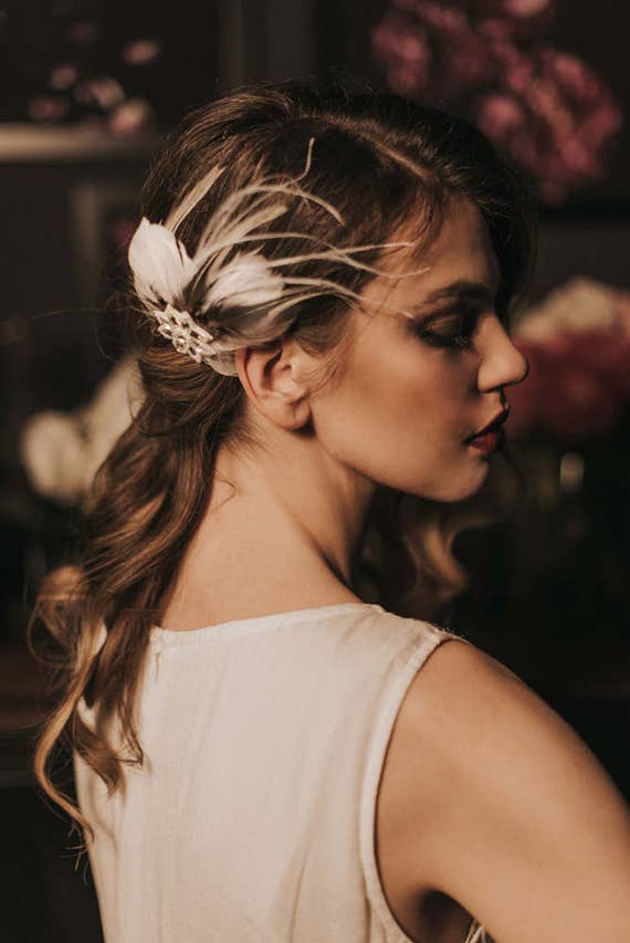 Gatsby Style Headpiece With Glass Beads and Feathers, Art  display picture 2