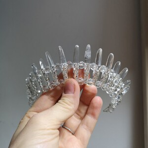 Aria quartz crystal crown, spiky crown, unusual tiara, queen's headpiece, bridal hair accessory image 5