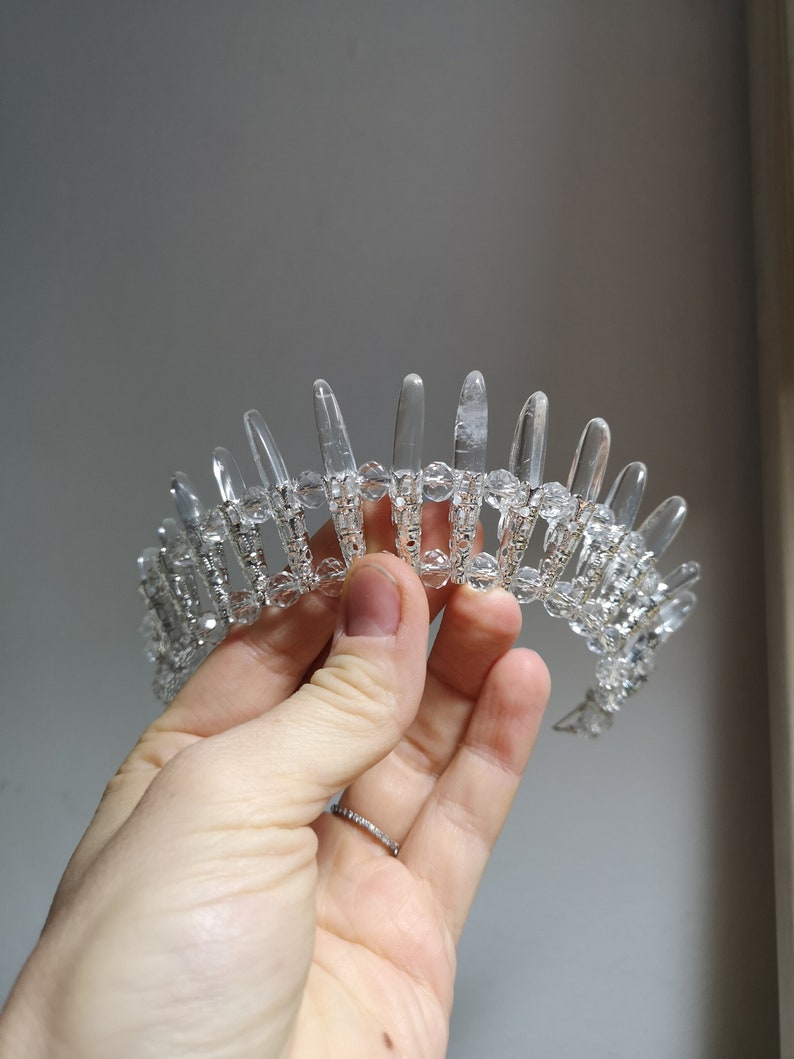 Aria quartz crystal crown, spiky crown, unusual tiara, queen's headpiece, bridal hair accessory image 5