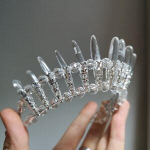 Aria quartz crystal crown, spiky crown, unusual tiara, queen's headpiece, bridal hair accessory image 6