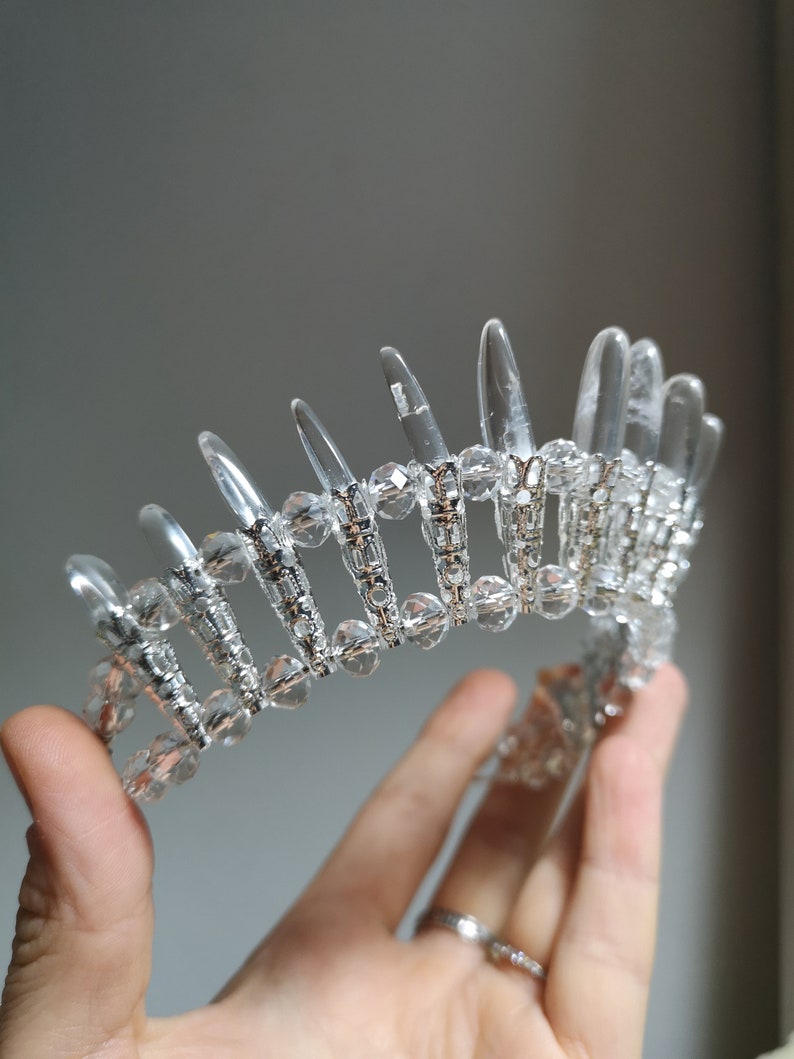 Aria quartz crystal crown, spiky crown, unusual tiara, queen's headpiece, bridal hair accessory image 6