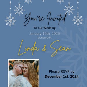 Customizable Winter Wedding Invitation | Blue & Gold Digital Invite| Snowflake Wedding Invite