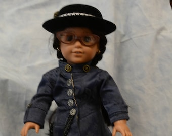 18 in doll clothes jacket skirt Steampunk gears hat tights boots glasses blue pocket watch one of a kind outfit