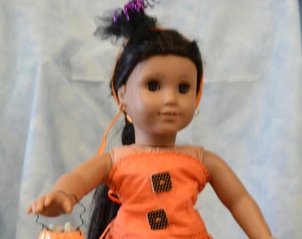 18 in doll clothes Halloween black orange bloomers skirt corset hair decoration ceramic pumpkin plastic candy