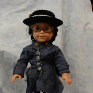 18 in doll clothes jacket skirt Steampunk gears hat tights boots glasses blue pocket watch one of a kind outfit