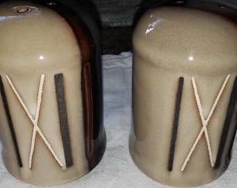 Large ceramic multi brown tone salt and pepper shakers excellent condition