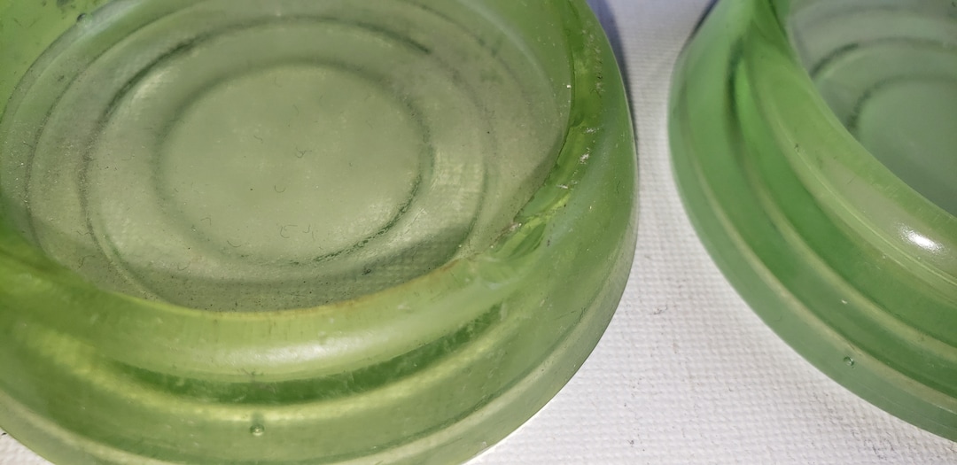 2 Vintage Uranium Glass Furniture Coasters Chipped Etsy