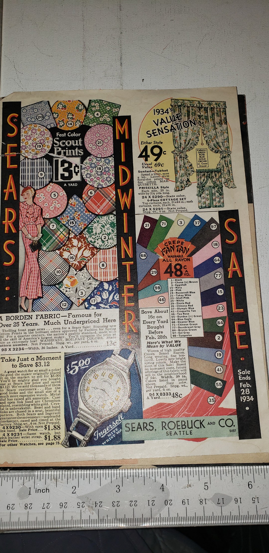 Vintage 1934 Mid Winter Sears Sale Catalog Good Condition Etsy