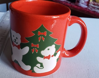 Waechtersbach red Christmas coffee mug teddy bears excellent condition