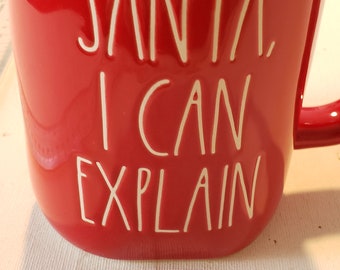 Red Rae Dunn Ceramic Christmas mug "Santa I Can Explain" excellent condition