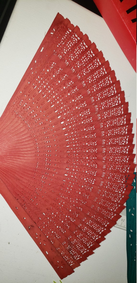 6 Vintage Chinese wooden fans with tassels in ori… - image 3