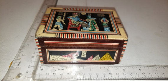 Egyptian style trinket jewelry box wood excellent… - image 1