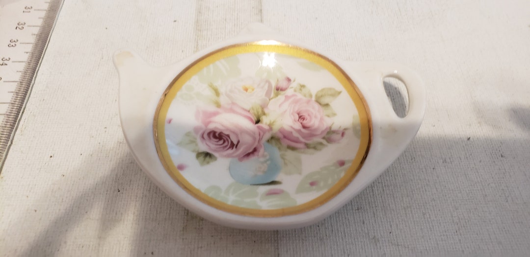 Tea Pot Shaped Tea Bag Holder Roses Ceramic Excellent Condition - Etsy