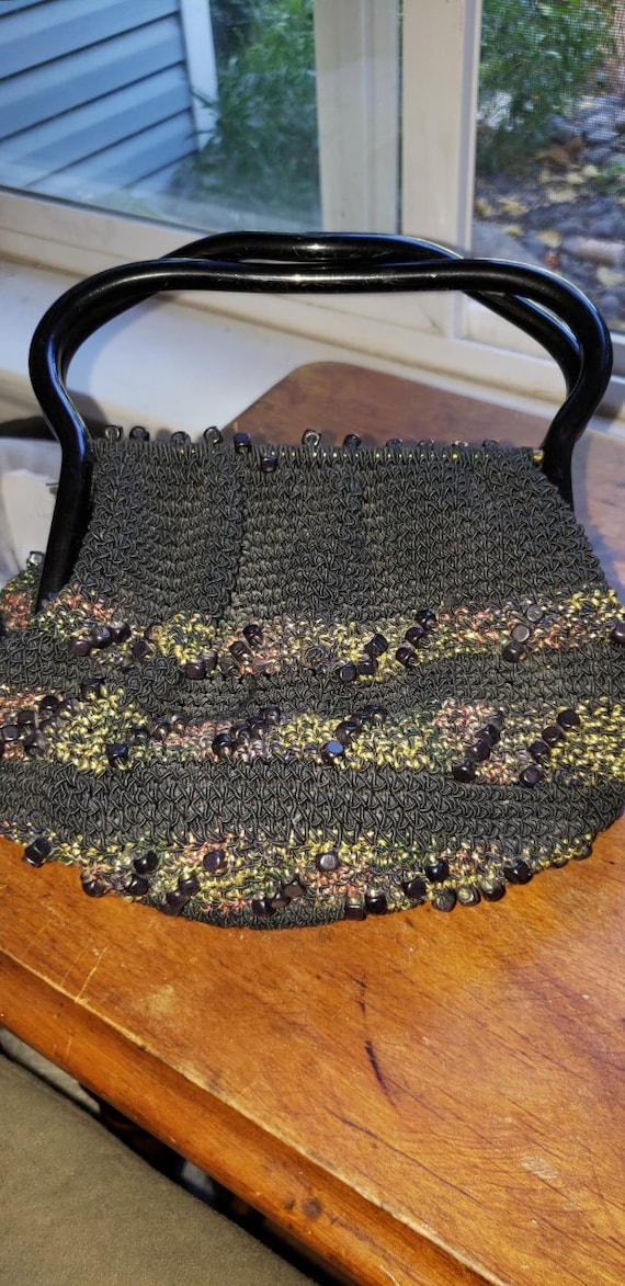 40's/50's Black and Gold Beaded Crochet Bag main image 1