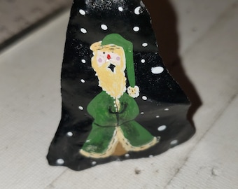 Black faux coal with painted Santa tiny Christmas decor excellent condition