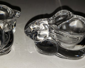 2 Clear glass bunny candle holders excellent condition