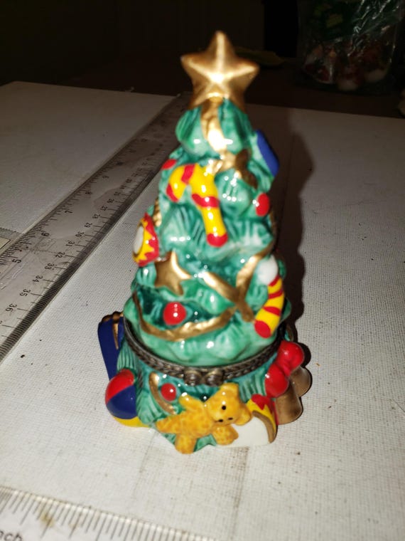 Christmas tree trinket box Christmas decor excellent condition