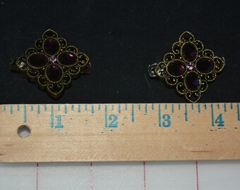 square small hair clips purple rhinestones jewelry findings sparkle shine vintage gold look